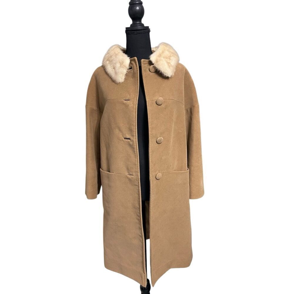 Vintage 60’s Ricemor Women’s Wool Blend Mink Collar Swing Coat/Jacket